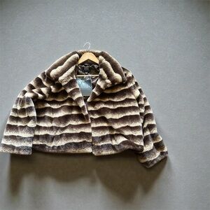 Dennis Striped Brown Faux Fur Jacket woman’s size 2X